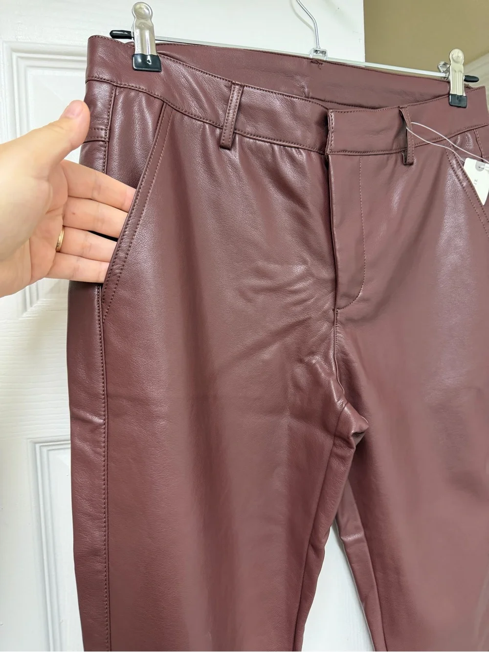 NWT By Anthropologie Faux Leather Slim Flare Pants Chocolate Size 8 - Picture 10 of 16